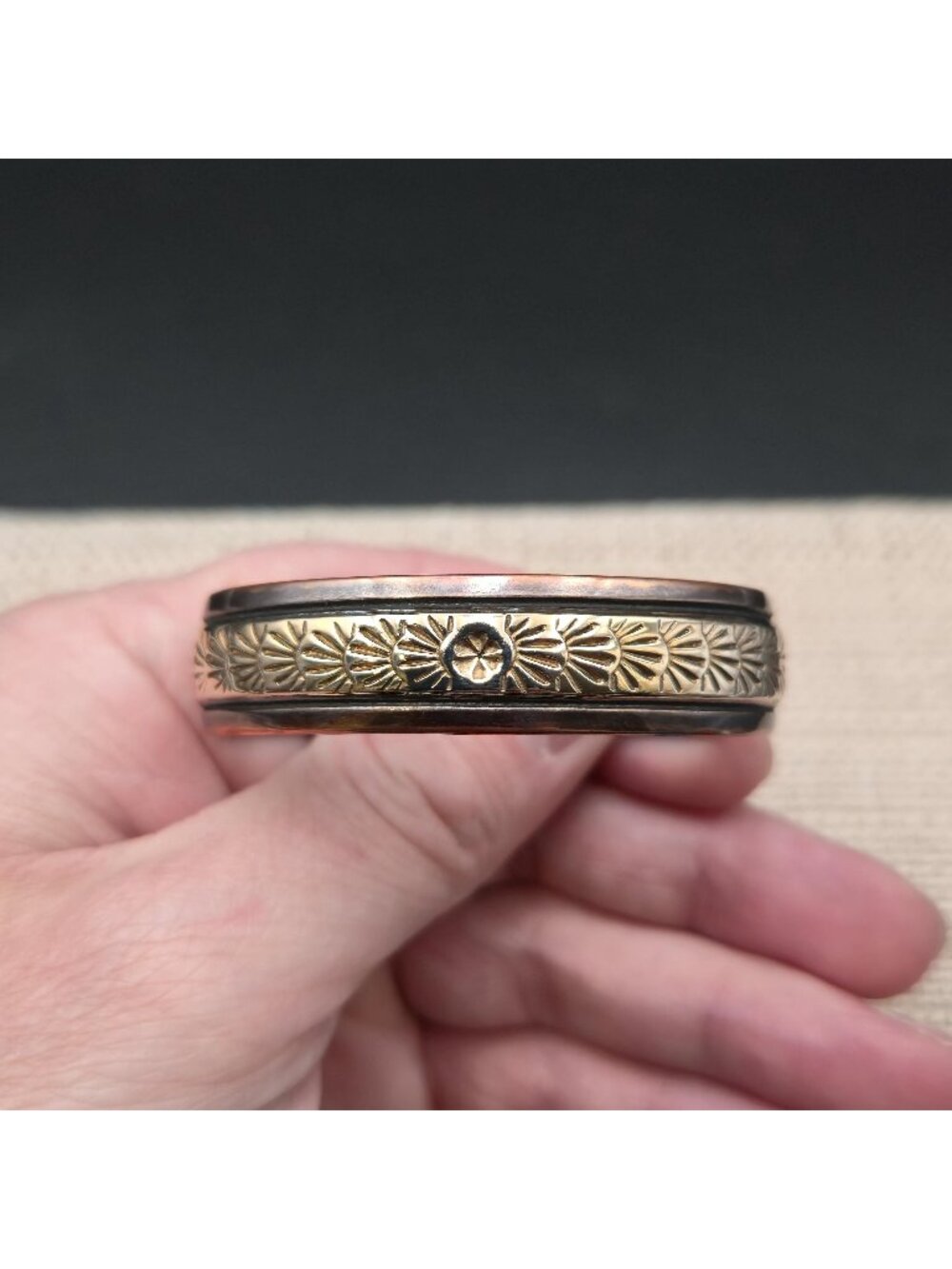 5 Inch Copper and Sterling Silver Cuff Bracelet with Native Style Sunburst B1560